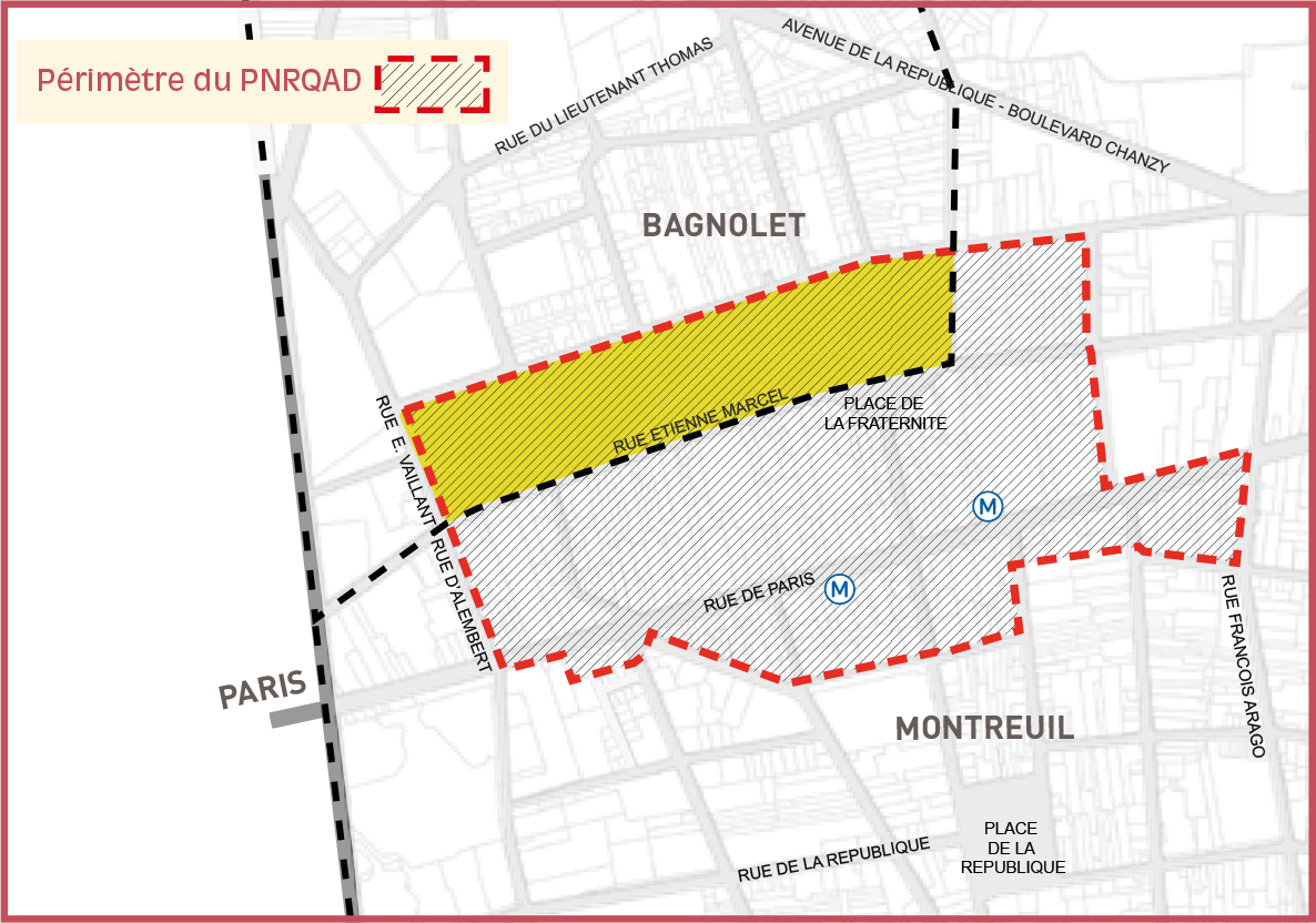 Carte du périmètre de l'opération de réhabilitation du quartier des Coutures à Bagnolet